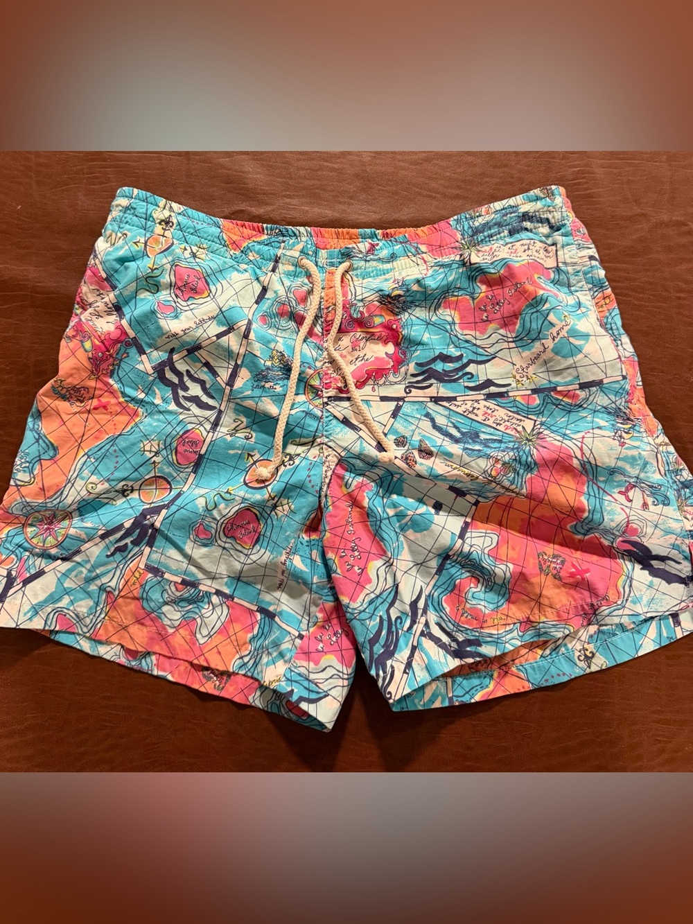 Lilly Pulitzer Men's Small Map Print Capri Trunk Swim Trunks - Picture 1 of 5
